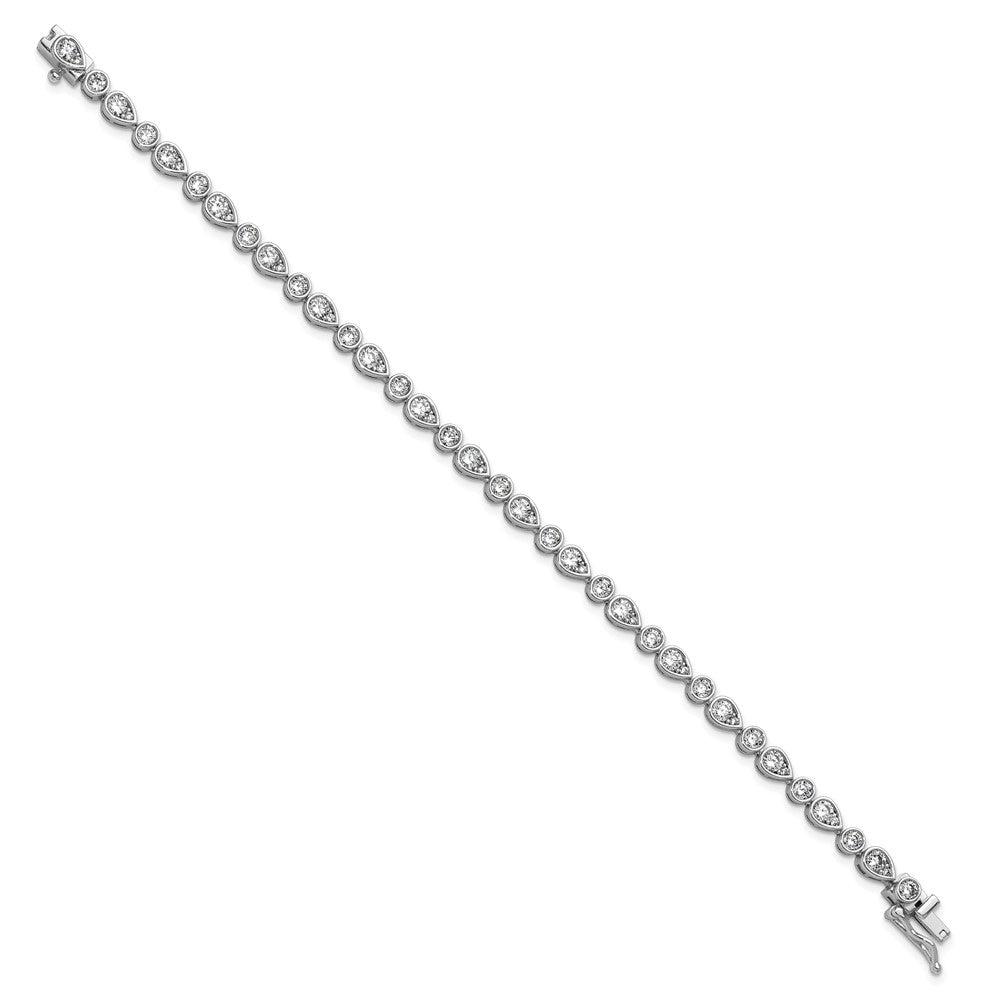 Cheryl M Sterling Silver Rhodium-plated Polished Bezel Set Round and Pear CZ Bracelet QCM1677-7.25