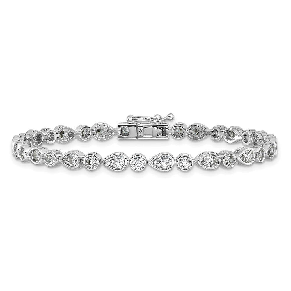 Cheryl M Sterling Silver Rhodium-plated Polished Bezel Set Round and Pear CZ Bracelet QCM1677-7.25