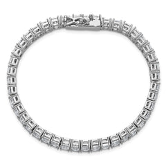 Cheryl M Sterling Silver Rhodium-plated Polished Emerald-cut CZ Tennis Bracelet QCM1678-7.25