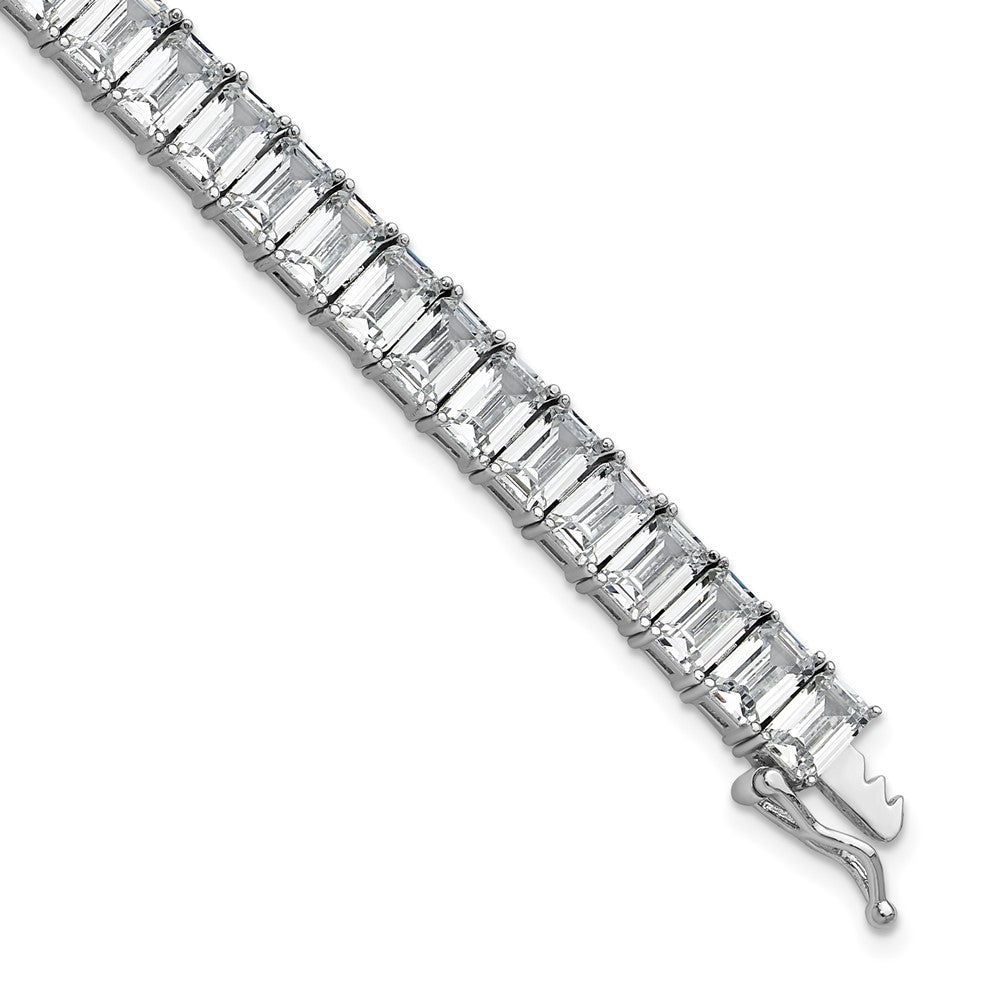 Cheryl M Sterling Silver Rhodium-plated Polished Emerald-cut CZ Tennis Bracelet QCM1678-7.25