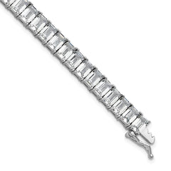 Cheryl M Sterling Silver Rhodium-plated Polished Emerald-cut CZ Tennis Bracelet QCM1678-7.25
