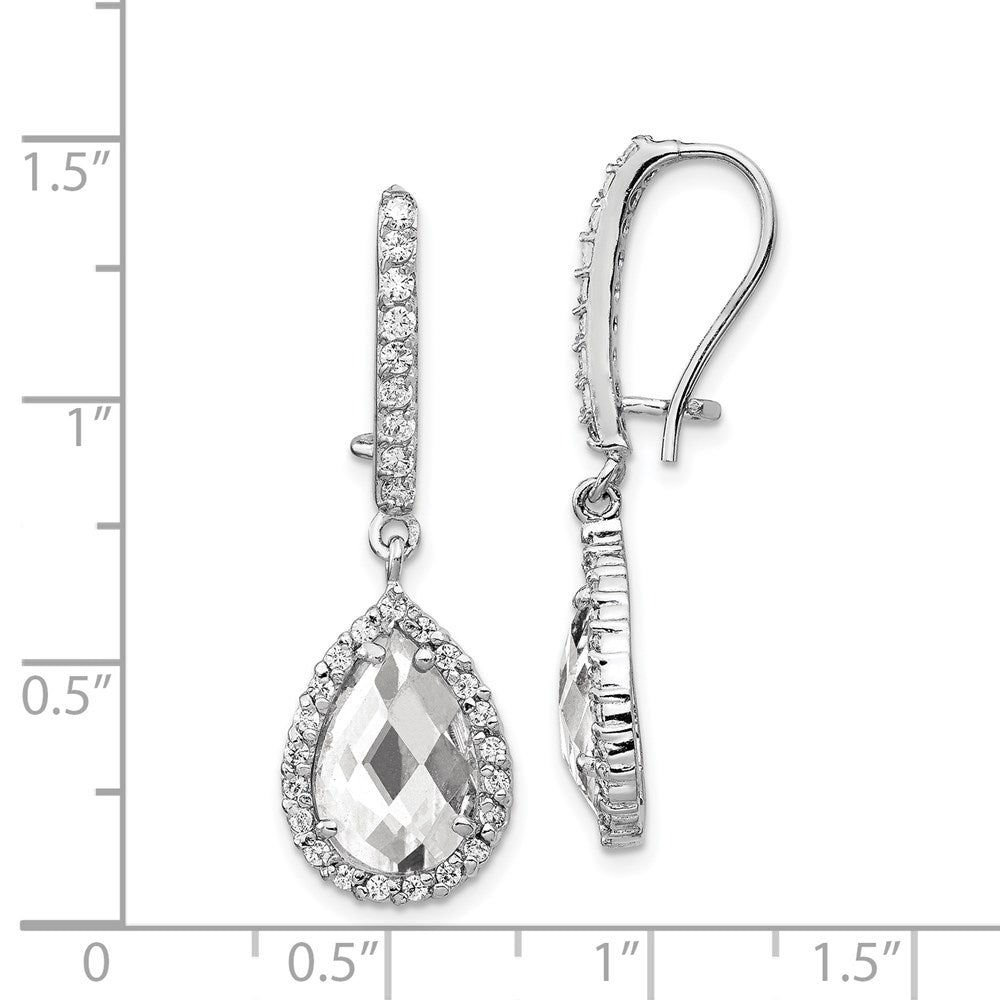 QCM168 Cheryl M Sterling Silver Rhodium-plated Checkerboard-cut Pear Shaped and Brilliant-cut CZ Halo Kidney Wire Dangle Earrings