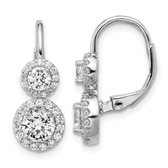 QCM1681 Cheryl M Sterling Silver Rhodium-plated Polished Double Round CZ Halo Leverback Earrings