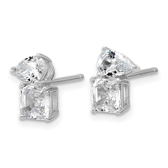 QCM1682 Cheryl M Sterling Silver Rhodium-plated Polished Pear and Square CZ Post Earrings