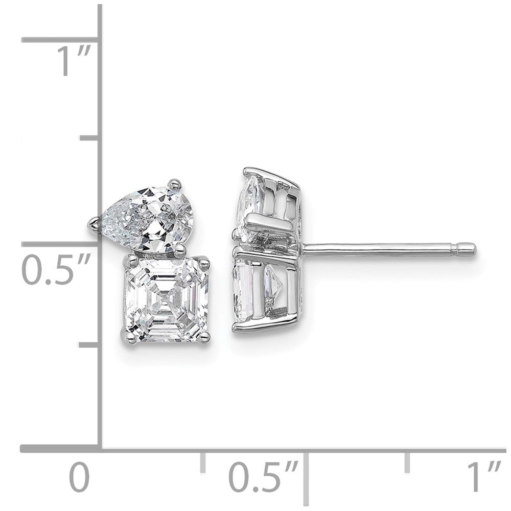QCM1682 Cheryl M Sterling Silver Rhodium-plated Polished Pear and Square CZ Post Earrings