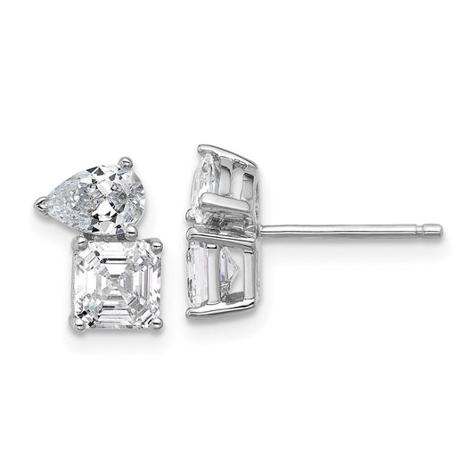 QCM1682 Cheryl M Sterling Silver Rhodium-plated Polished Pear and Square CZ Post Earrings
