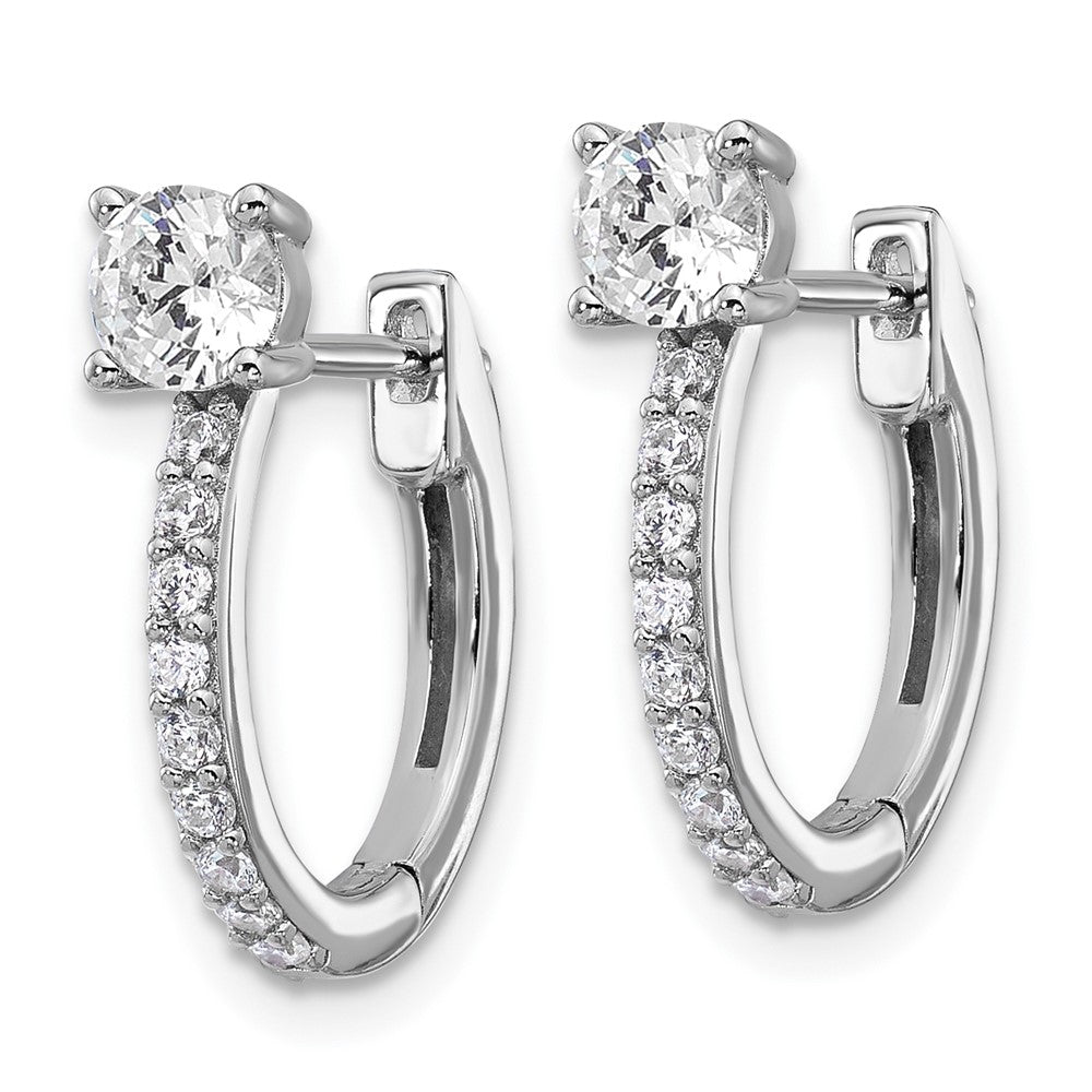 QCM1683 Cheryl M Sterling Silver Rhodium-plated Polished CZ Hinged Round Hoop Earrings