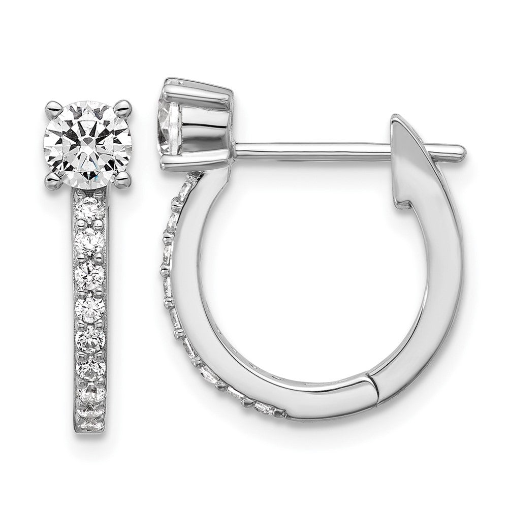 QCM1683 Cheryl M Sterling Silver Rhodium-plated Polished CZ Hinged Round Hoop Earrings