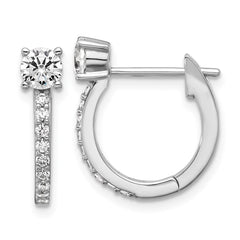 QCM1683 Cheryl M Sterling Silver Rhodium-plated Polished CZ Hinged Round Hoop Earrings