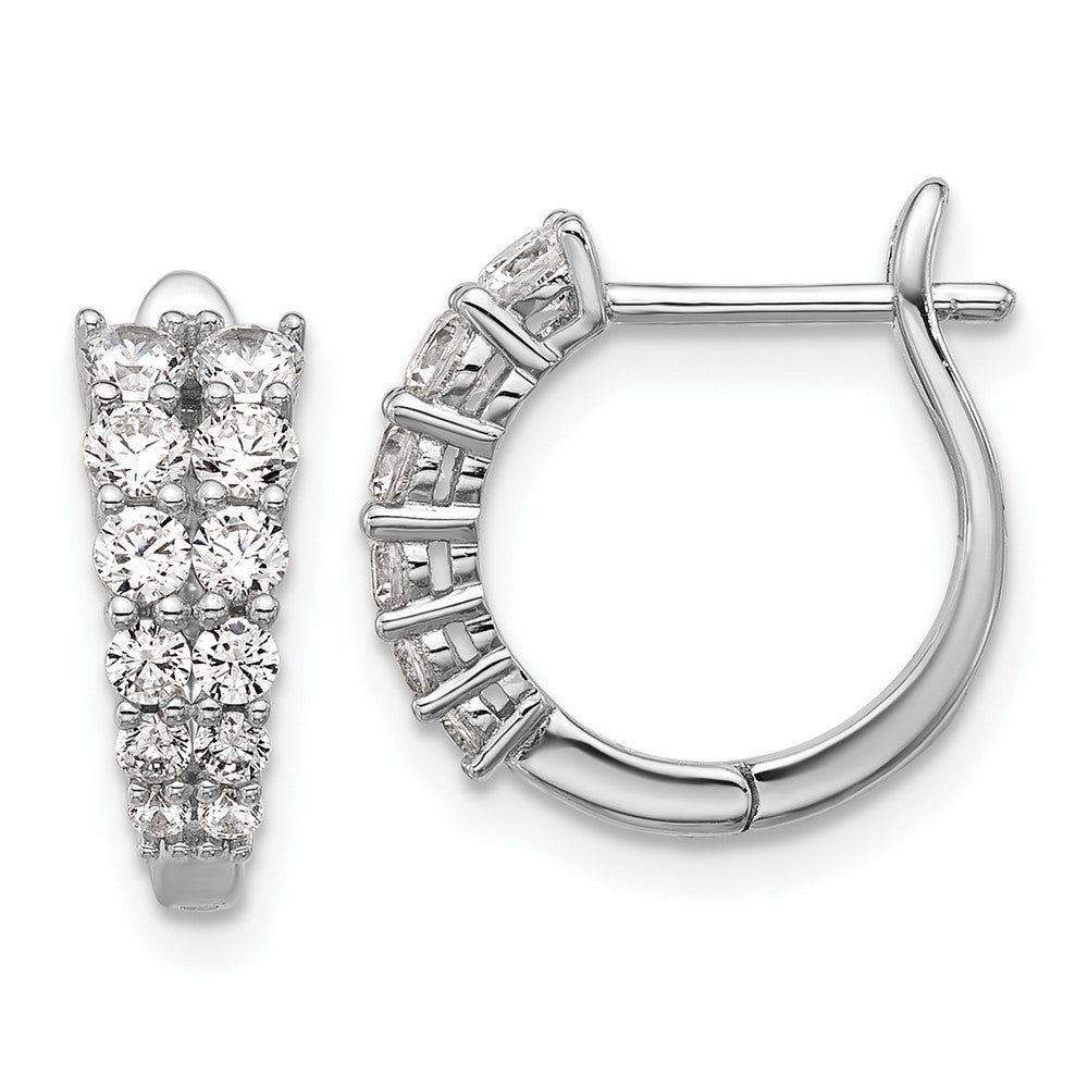 QCM1685 Cheryl M Sterling Silver Rhodium-plated Polished Graduated CZ Hinged Round Hoop Earrings