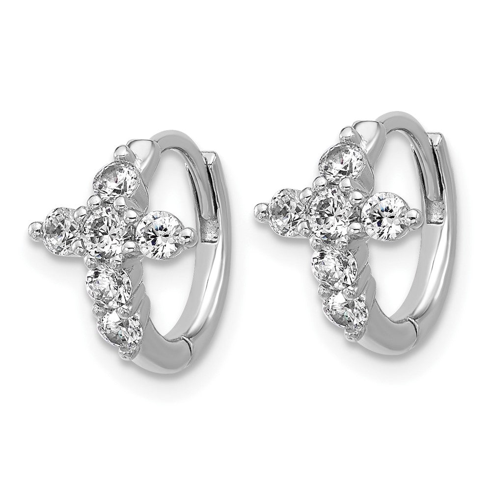 QCM1686 Cheryl M Sterling Silver Rhodium-plated Polished CZ Cross Hinged Round Hoop Earrings