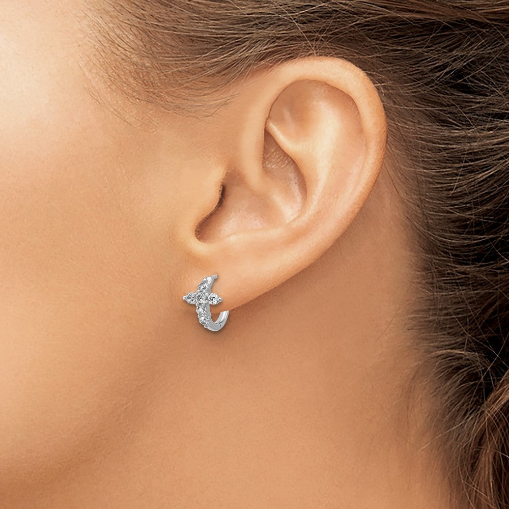 QCM1686 Cheryl M Sterling Silver Rhodium-plated Polished CZ Cross Hinged Round Hoop Earrings