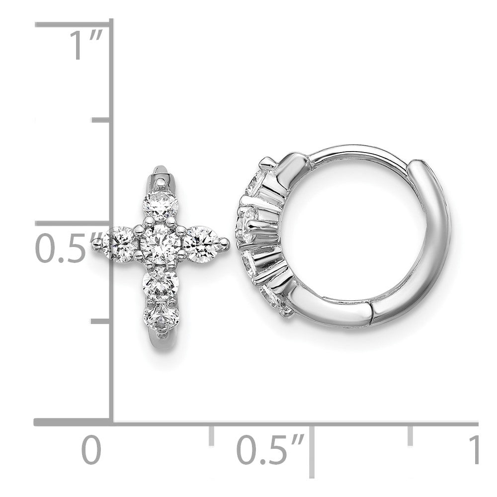 QCM1686 Cheryl M Sterling Silver Rhodium-plated Polished CZ Cross Hinged Round Hoop Earrings
