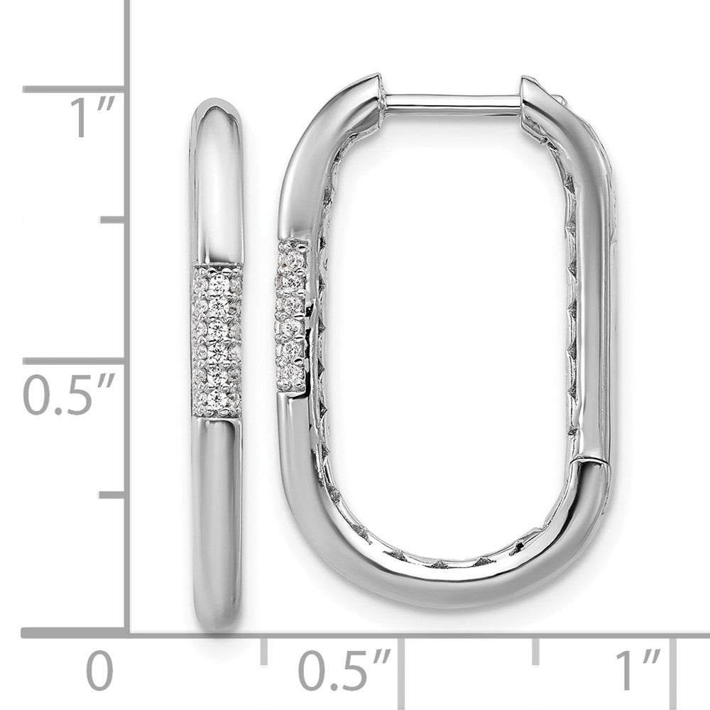 QCM1687 Cheryl M Sterling Silver Rhodium-plated Polished CZ Oval Hinged Hoop Earrings