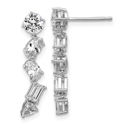 QCM1688 Cheryl M Sterling Silver Rhodium-plated Polished Fancy Multi-cut CZ Post Dangle Earrings