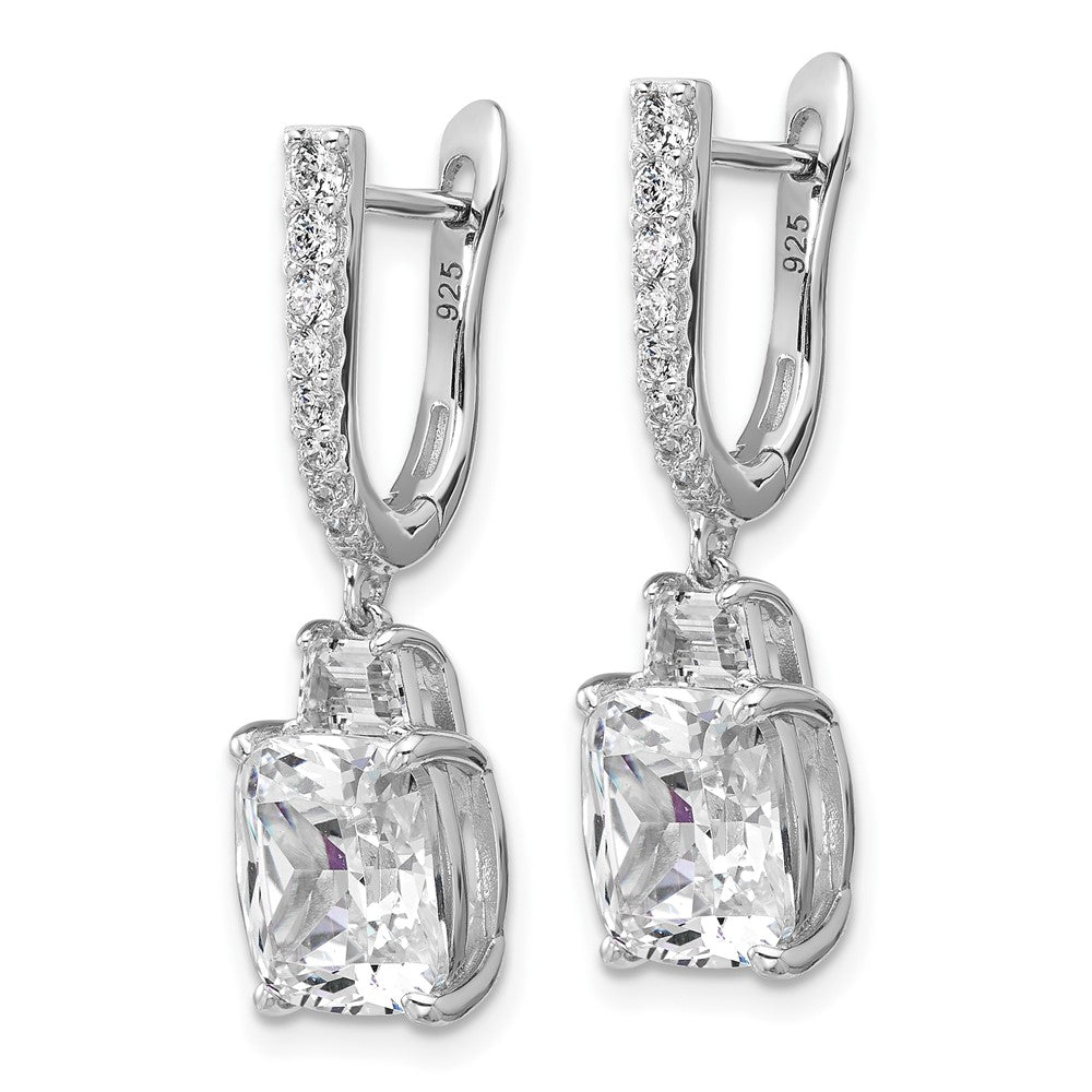 QCM1689 Cheryl M Sterling Silver Rhodium-plated Polished Fancy Cushion-cut CZ Hinged Post Dangle Earrings