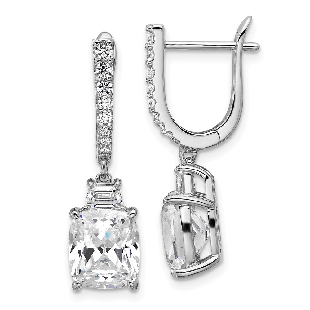 QCM1689 Cheryl M Sterling Silver Rhodium-plated Polished Fancy Cushion-cut CZ Hinged Post Dangle Earrings