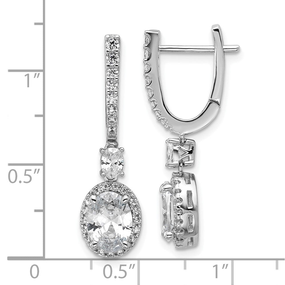 QCM1690 Cheryl M Sterling Silver Rhodium-plated Polished Fancy Oval CZ Halo Hinged Post Dangle Earrings