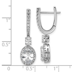 QCM1690 Cheryl M Sterling Silver Rhodium-plated Polished Fancy Oval CZ Halo Hinged Post Dangle Earrings