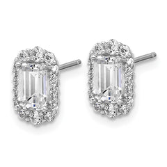 QCM1692 Cheryl M Sterling Silver Rhodium-plated Polished Emerald-cut CZ Halo Post Earrings