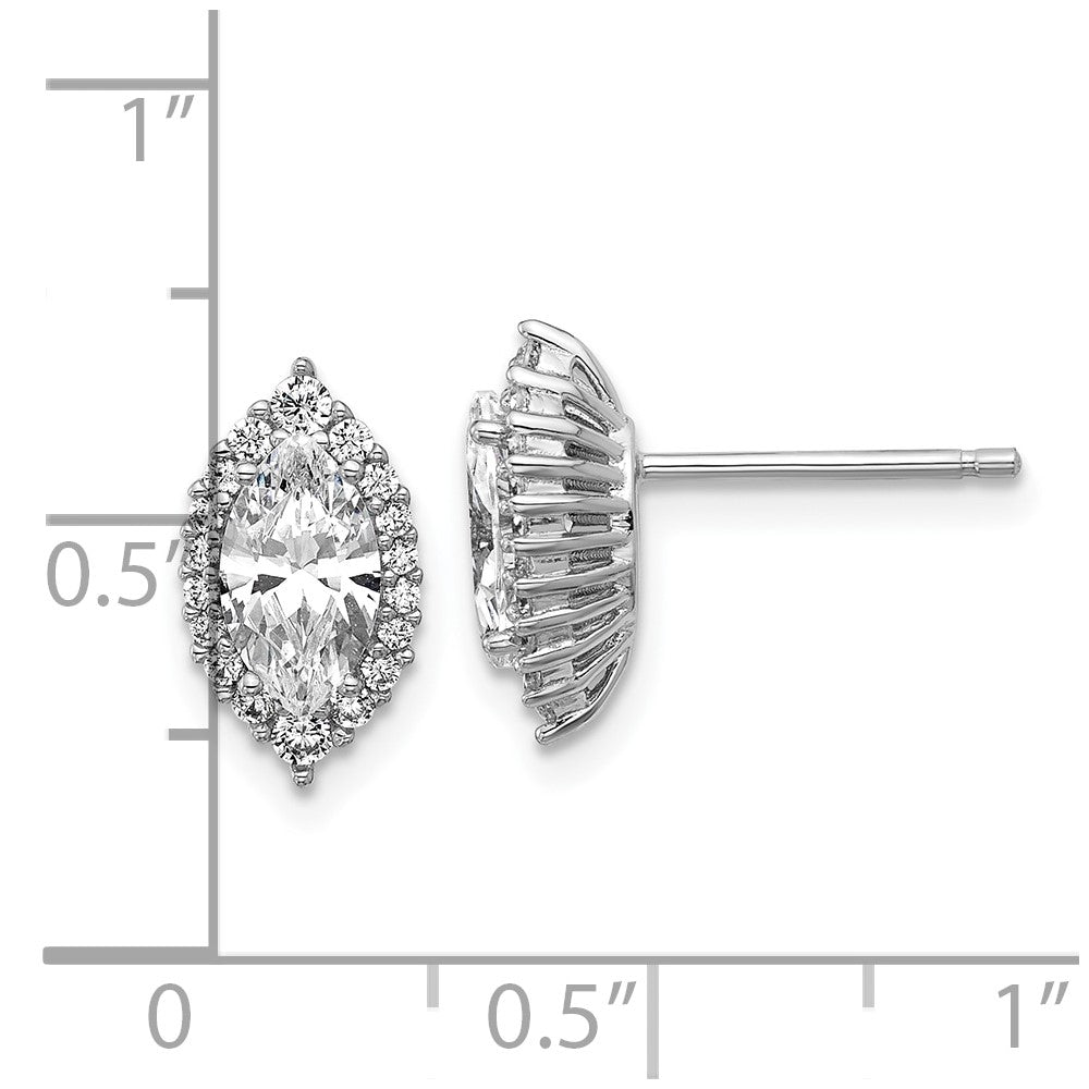 QCM1693 Cheryl M Sterling Silver Rhodium-plated Polished Marquise CZ Halo Post Earrings