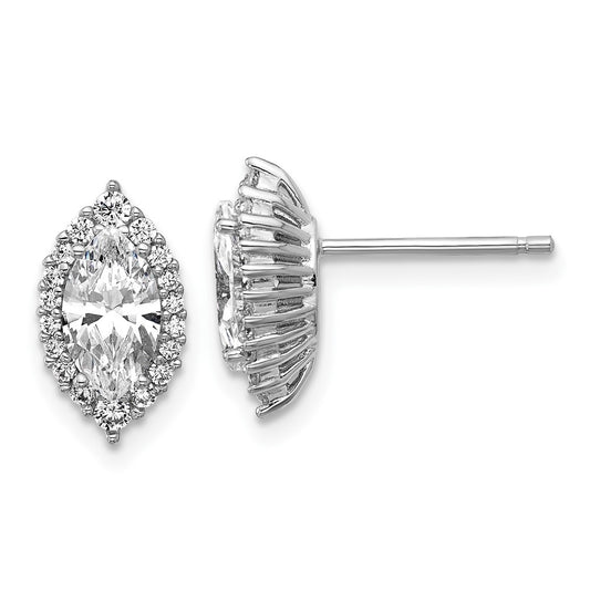 QCM1693 Cheryl M Sterling Silver Rhodium-plated Polished Marquise CZ Halo Post Earrings