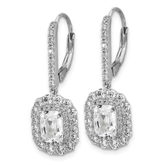QCM1694 Cheryl M Sterling Silver Rhodium-plated Polished Fancy Emerald-cut CZ Halo Dangle Leverback Earrings