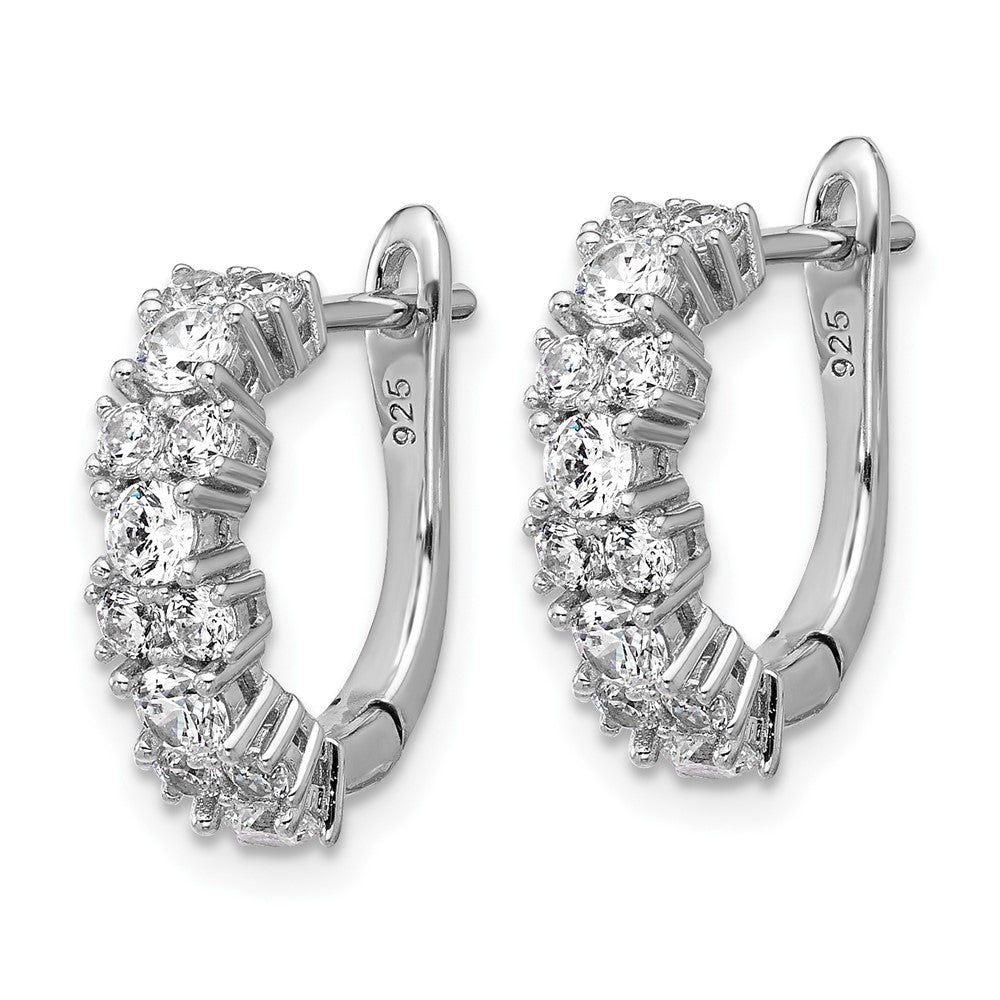 QCM1696 Cheryl M Sterling Silver Rhodium-plated Polished Fancy CZ Hinged Hoop Earrings