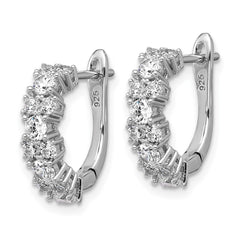 QCM1696 Cheryl M Sterling Silver Rhodium-plated Polished Fancy CZ Hinged Hoop Earrings