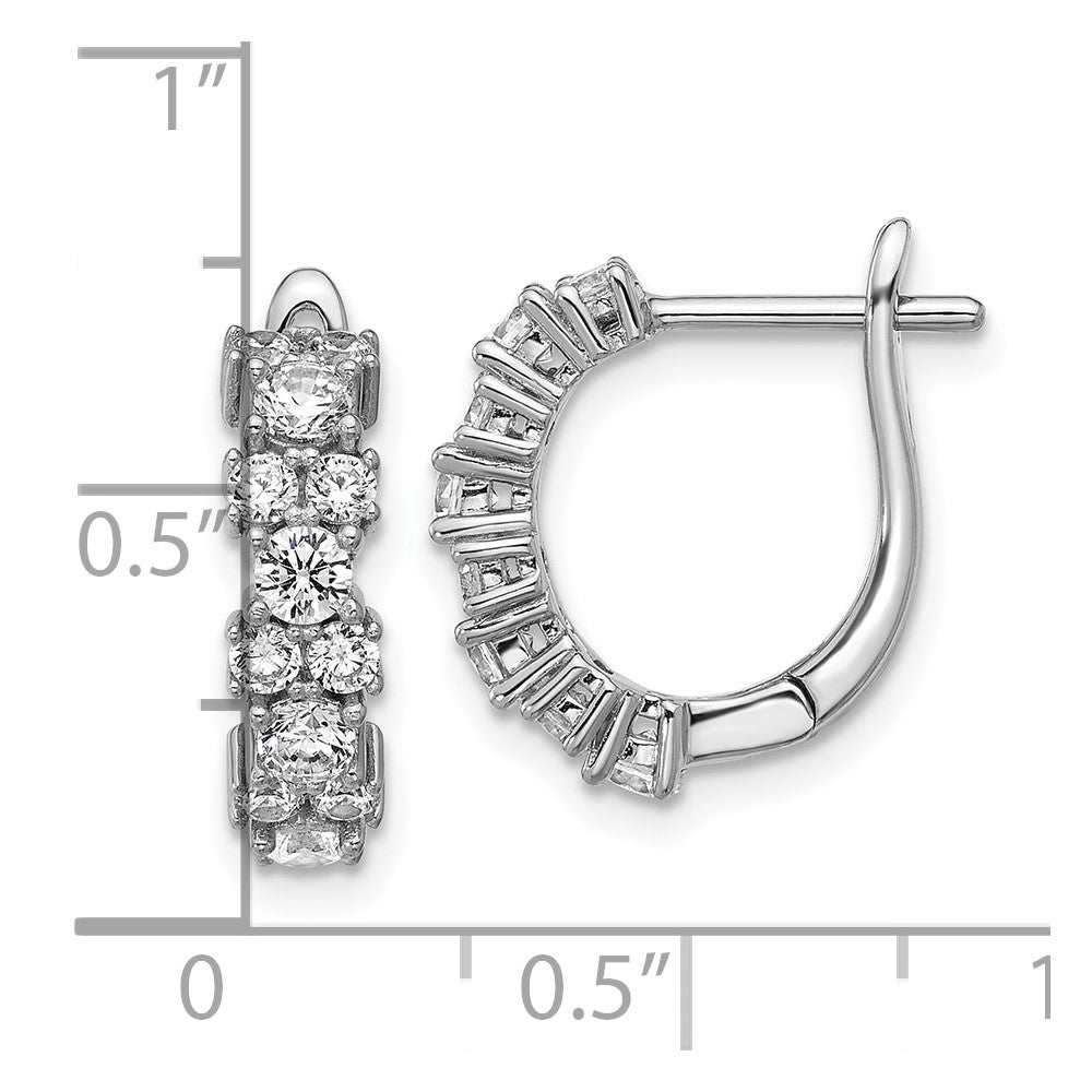 QCM1696 Cheryl M Sterling Silver Rhodium-plated Polished Fancy CZ Hinged Hoop Earrings