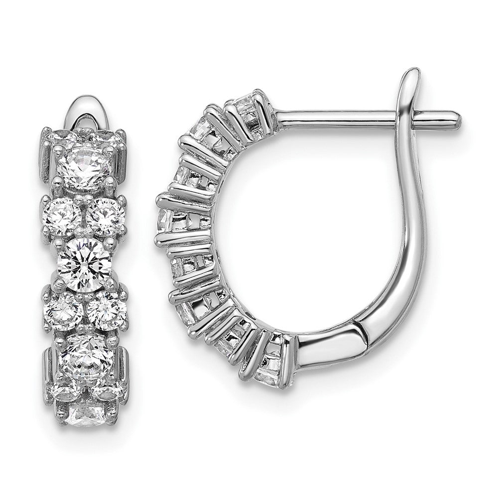 QCM1696 Cheryl M Sterling Silver Rhodium-plated Polished Fancy CZ Hinged Hoop Earrings