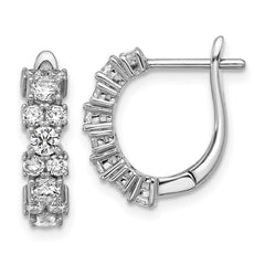 QCM1696 Cheryl M Sterling Silver Rhodium-plated Polished Fancy CZ Hinged Hoop Earrings