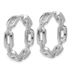 QCM1697 Cheryl M Sterling Silver Rhodium-plated Polished CZ Link In and Out Hinged Round Hoop Earrings