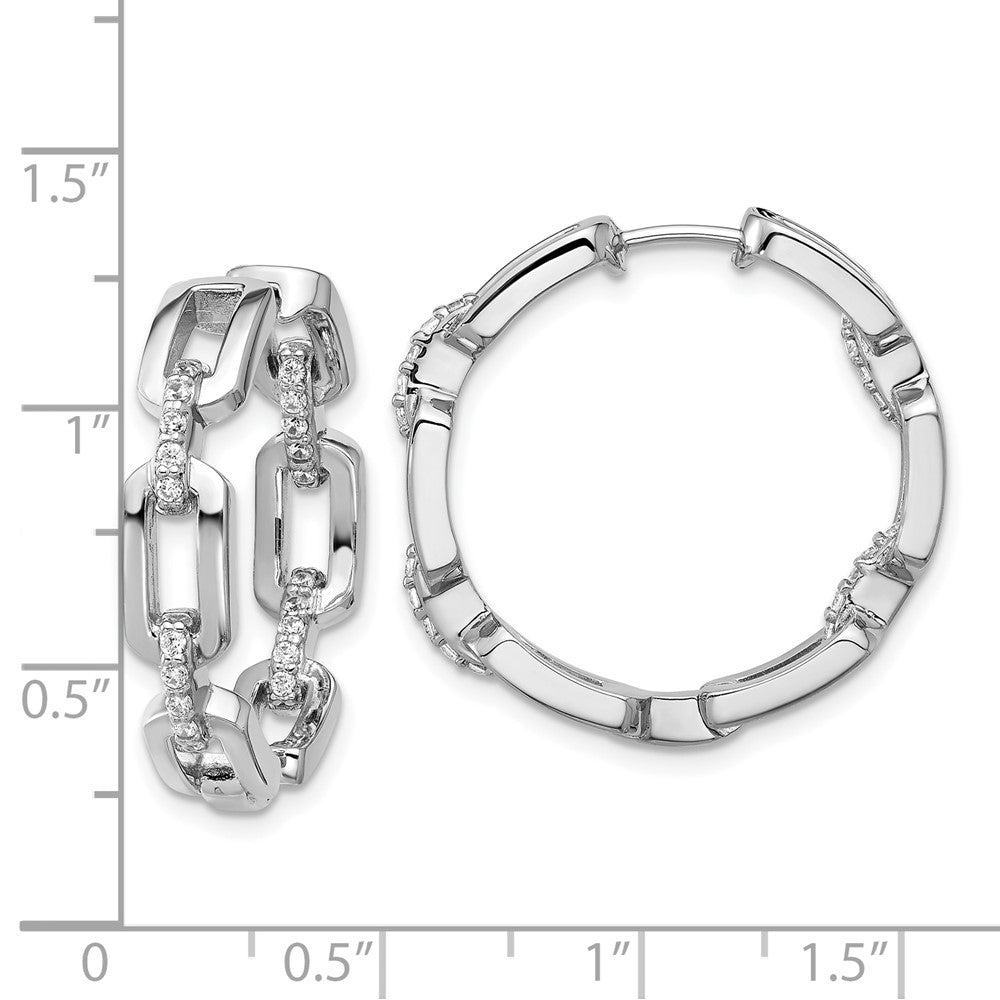 QCM1697 Cheryl M Sterling Silver Rhodium-plated Polished CZ Link In and Out Hinged Round Hoop Earrings