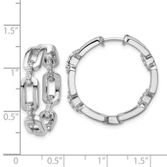 QCM1697 Cheryl M Sterling Silver Rhodium-plated Polished CZ Link In and Out Hinged Round Hoop Earrings