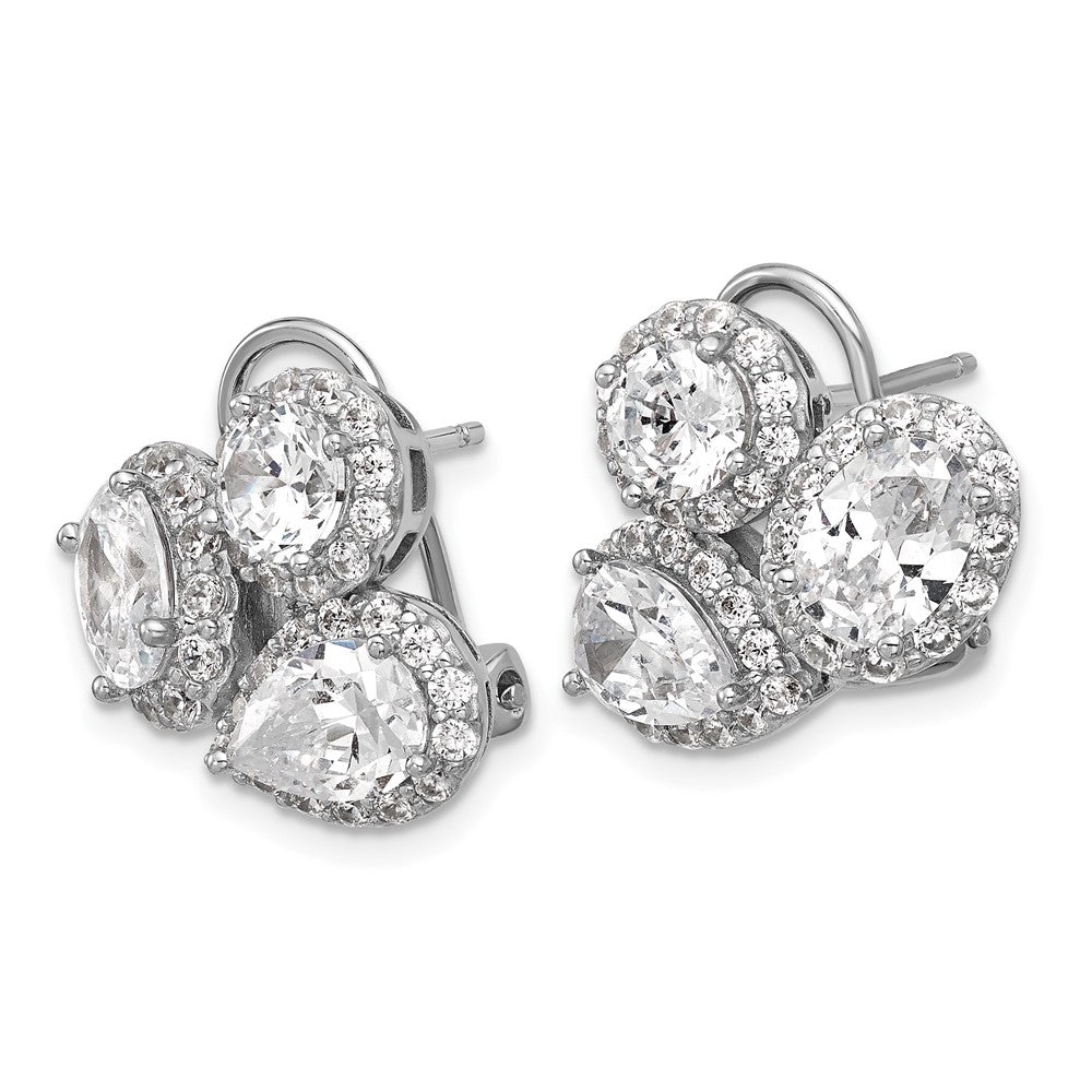 QCM1699 Cheryl M Sterling Silver Rhodium-plated Polished Fancy Multi-cut CZ Halo Omega Back Earrings