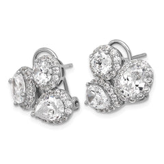 QCM1699 Cheryl M Sterling Silver Rhodium-plated Polished Fancy Multi-cut CZ Halo Omega Back Earrings