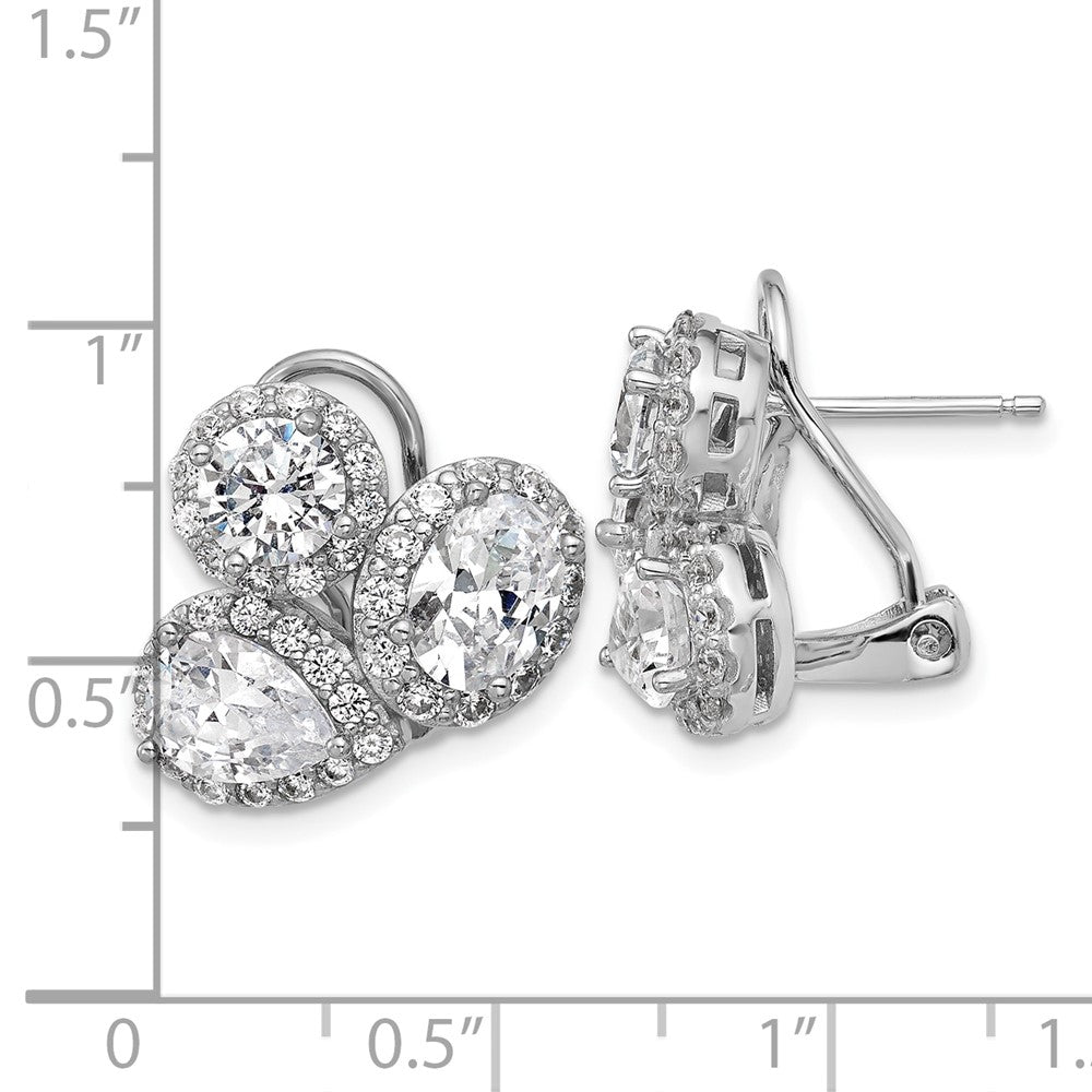 QCM1699 Cheryl M Sterling Silver Rhodium-plated Polished Fancy Multi-cut CZ Halo Omega Back Earrings