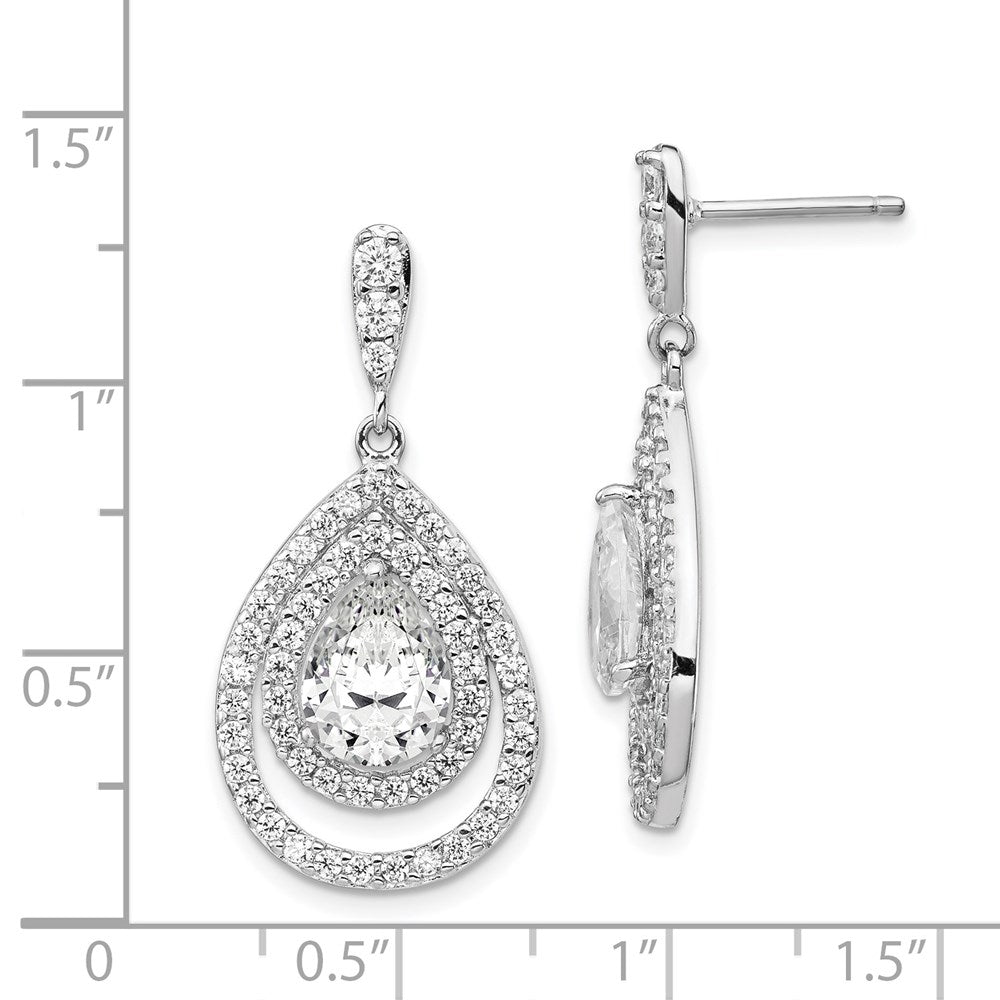 QCM170 Cheryl M Sterling Silver Rhodium-plated Brilliant-cut Pear Shaped CZ Double Halo Post Dangle Earrings