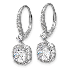 QCM1700 Cheryl M Sterling Silver Rhodium-plated Polished Cushion-cut CZ Halo Dangle Leverback Earrings