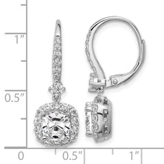 QCM1700 Cheryl M Sterling Silver Rhodium-plated Polished Cushion-cut CZ Halo Dangle Leverback Earrings