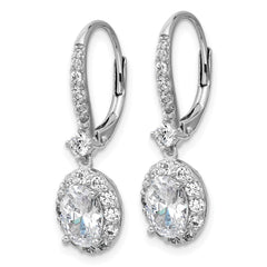 QCM1701 Cheryl M Sterling Silver Rhodium-plated Polished Oval CZ Halo Leverback Dangle Earrings