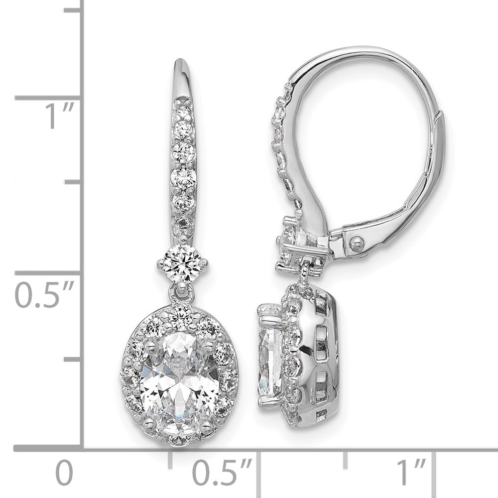 QCM1701 Cheryl M Sterling Silver Rhodium-plated Polished Oval CZ Halo Leverback Dangle Earrings