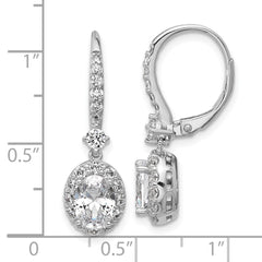 QCM1701 Cheryl M Sterling Silver Rhodium-plated Polished Oval CZ Halo Leverback Dangle Earrings