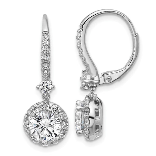QCM1702 Cheryl M Sterling Silver Rhodium-plated Polished Round CZ Halo Leverback Dangle Earrings