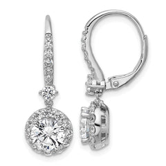 QCM1702 Cheryl M Sterling Silver Rhodium-plated Polished Round CZ Halo Leverback Dangle Earrings