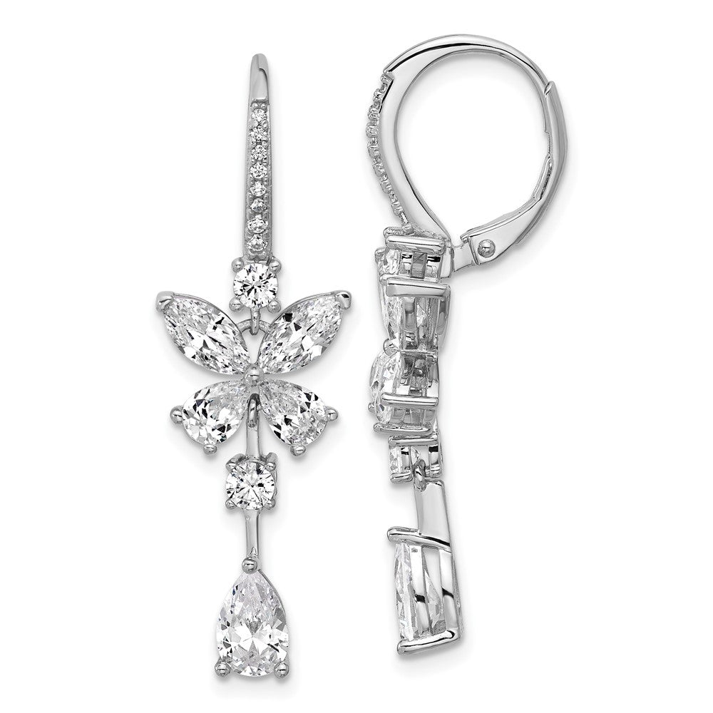 QCM1703 Cheryl M Sterling Silver Rhodium-plated Polished Fancy CZ Butterfly Leverback Dangle Earrings