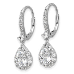 QCM1704 Cheryl M Sterling Silver Rhodium-plated Polished Pear CZ Halo Leverback Dangle Earrings