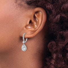 QCM1704 Cheryl M Sterling Silver Rhodium-plated Polished Pear CZ Halo Leverback Dangle Earrings