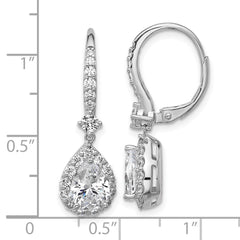 QCM1704 Cheryl M Sterling Silver Rhodium-plated Polished Pear CZ Halo Leverback Dangle Earrings